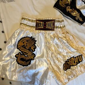 Muay Thai Boxing Shorts in Gold and White